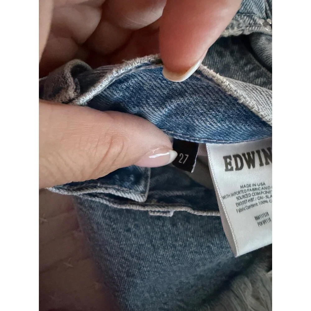 Edwin X Free People Womens Size 27 Blue Cai Long Whiskered Denim Shorts New